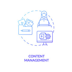 Content management blue gradient concept icon. Post on internet. Blog administration. Social media manager. Virtual assistant idea thin line illustration. Vector isolated outline RGB color drawing