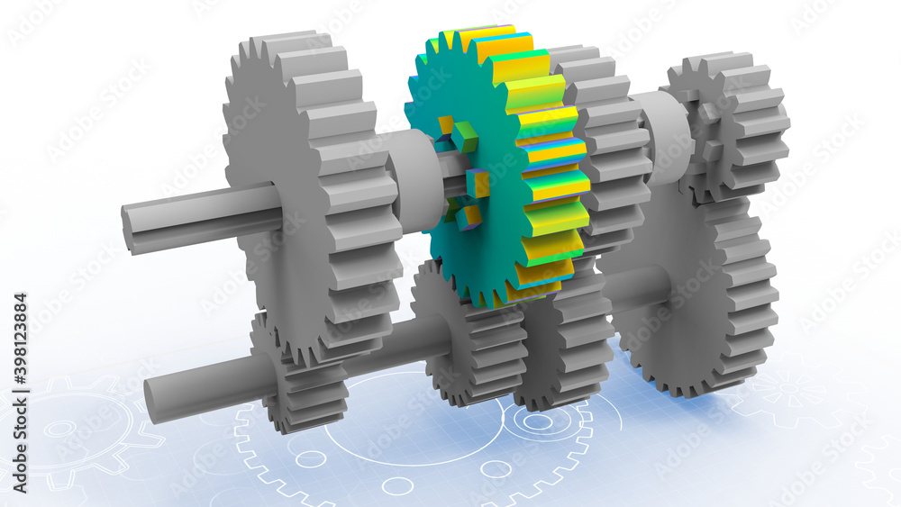 Aufkleber 3d rendering - structural analysis of a gear within assembly