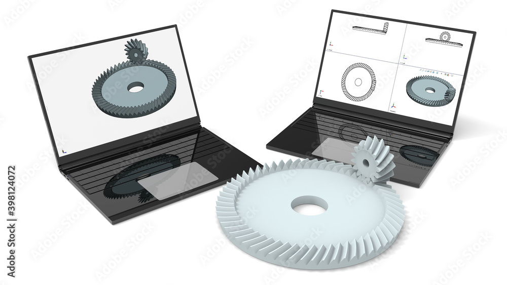 Aufkleber 3d rendering- mechanical engineering bevel gears design