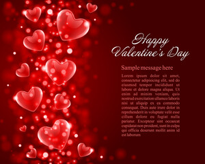 Happy valentines day 3d shiny hearts vector background