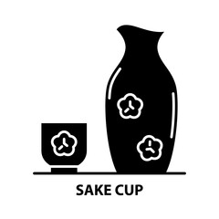 sake cup icon, black vector sign with editable strokes, concept illustration
