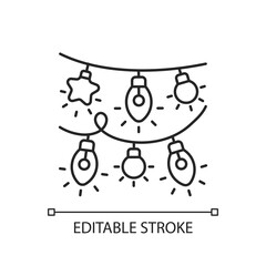 Christmas light linear icon. Lights often used for decoration in celebration of christmas. Thin line customizable illustration. Contour symbol. Vector isolated outline drawing. Editable stroke