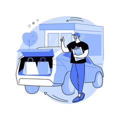 Get supplies without leaving your car abstract concept vector illustration. Curbside pickup, order number, call the store, contactless grocery pick-up, place order in trunk abstract metaphor. © Visual Generation