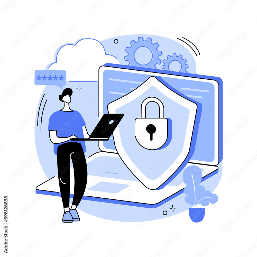 Poster cyber security software abstract concept vector illustration. information security software, antivir