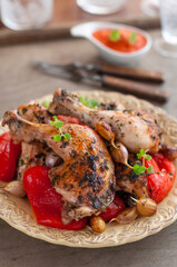 Roasted Red Pepper and Garlic Chicken Legs with Herbs