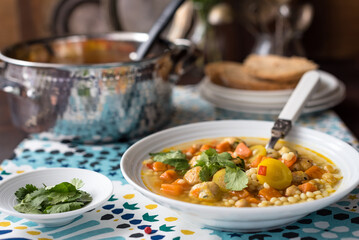 Moroccan Chicken Meatball Soup with Sweet Potato and Chickpea