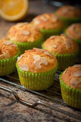 Fresh cooking muffins on a wire rack