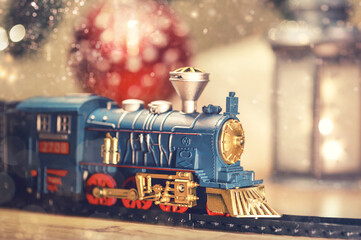 Locomotive toy in Christmas decorations