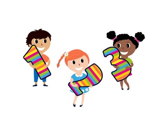 Children with numbers.Vector cartoon illustration isolated on white background.