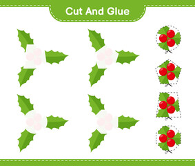 Cut and glue, cut parts of Holly Berries and glue them. Educational children game, printable worksheet, vector illustration