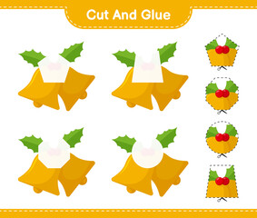 Cut and glue, cut parts of Christmas Bell and glue them. Educational children game, printable worksheet, vector illustration