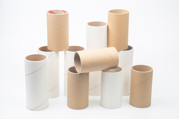 cardboard and paper tubes and pipes on a white background