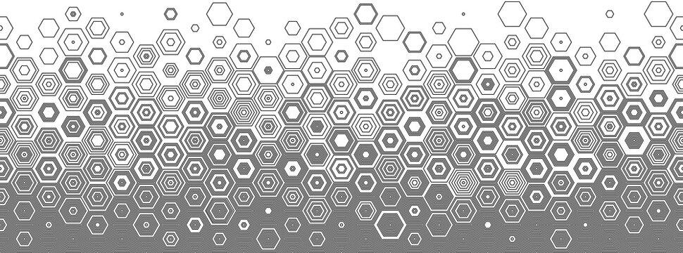 Hexagonal abstract seamless background. Vector geometric background with fade linear hexagons
