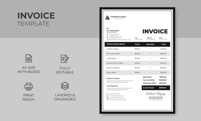 Modern Creative & Clean Business Invoice Design Template, A4 Invoice vector & illustration Design Template