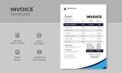 Modern Creative & Clean Business Invoice Design Template, A4 Invoice vector & illustration Design Template