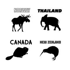Set of graphics animals from different countries