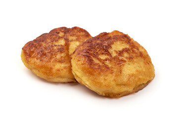 Fried potato pancakes, isolated on white background