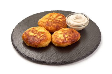 Fried potato pancakes, isolated on white background