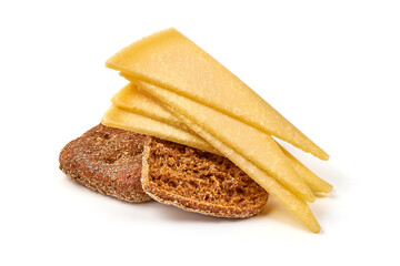 Parmesan Cheese slices, isolated on white background