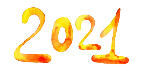 2021 Lettering, great design for any purposes. Watercolor painting. Bright hand drawn design..Artistic print. Bright hand drawn design.