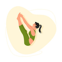Beautiful woman doing yoga illustration in modern flat style. Cute young woman in yoga pose on abstract background