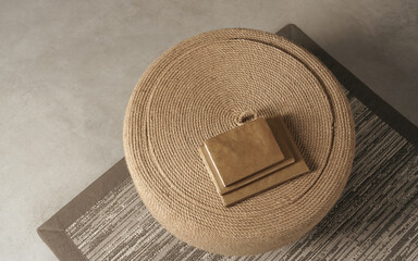 Brown books stacked on hand made coffee table on carpet