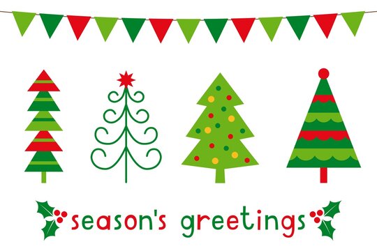 Greeting card with Christmas trees and decoration