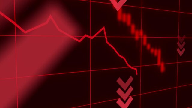 Candles of the stock market, price falls. Falling prices of securities. Loss of assets in equities stock. Decreasing trend showing unsuccessful performance and losses failure due to economic crisis
