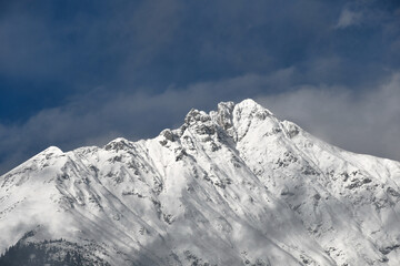 Snow-covered mountain range in the European Alps, seen from Innsbruck, Austria