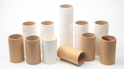 cardboard and paper tubes and pipes on a white background
