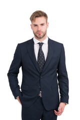 handsome confident businessman in formal suit isolated on white, boss