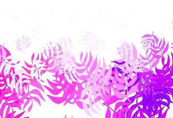 Light Purple, Pink vector doodle backdrop with leaves.