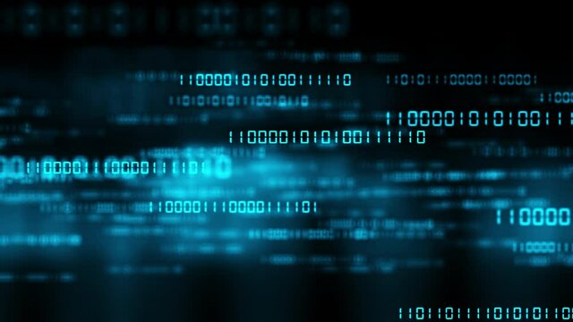 Technical environment programming, binary code in the future. Modern technology hex code concept. 3D render of a digital abstract background. Cryptocurrency and bitcoin concept
