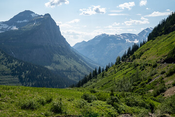 Fototapeta na wymiar Mountain scenery along Going to the Sun Road in Glacier National Park Montana in summer