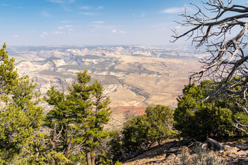 Hazy canyon view at Dinosaur National Monument. Poor air quality and pollution in the area