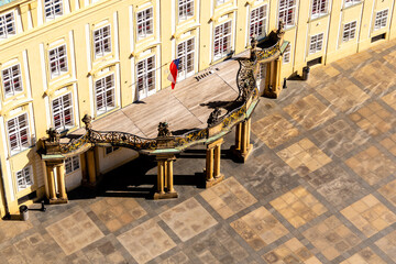 Prague Castle - entrance door with balcony to the Archives on Third Courtyard, Prague, Czech Republic