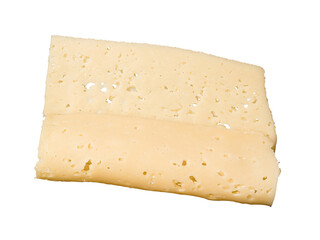 slice of cheese folded in half isolated on white background