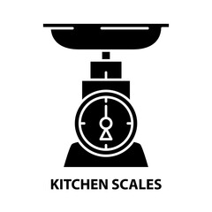 kitchen scales icon, black vector sign with editable strokes, concept illustration