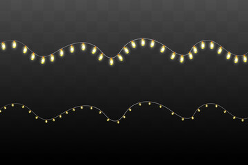 Christmas lights isolated on dark background. Xmas glowing garland. Vector illustration