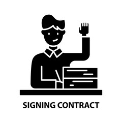 signing contract symbol icon, black vector sign with editable strokes, concept illustration