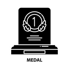 medal icon, black vector sign with editable strokes, concept illustration