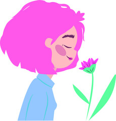 pensive, spiritual, calm woman, smelling a flower