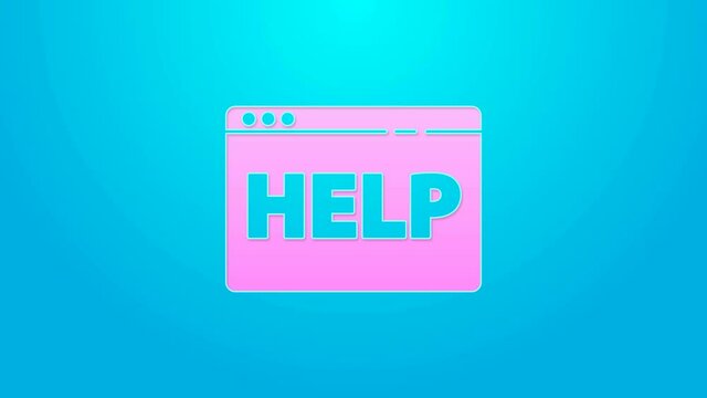Pink line Browser help icon isolated on blue background. Internet communication protocol. 4K Video motion graphic animation