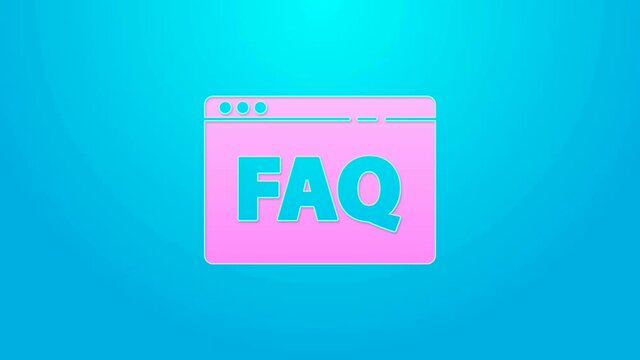 Pink line Browser FAQ icon isolated on blue background. Internet communication protocol. 4K Video motion graphic animation