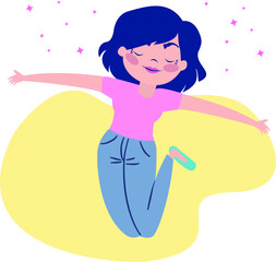 woman jumping with happiness, welcoming, celebrating