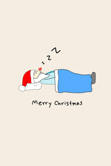 Santa Claus slept with the text "Merry Christmas". flat design vector.