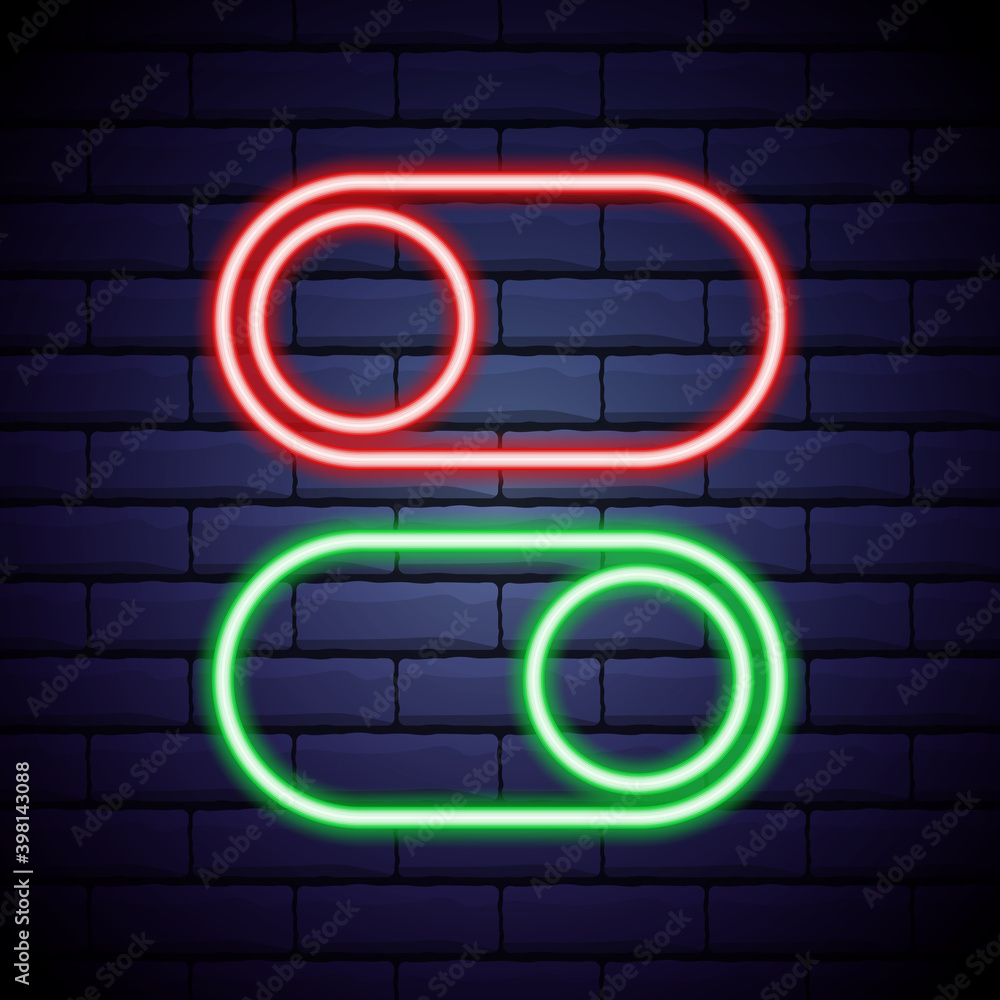 Poster on and off lamp neon light toggle switch button. vector illustration. fluorescent light vector illus