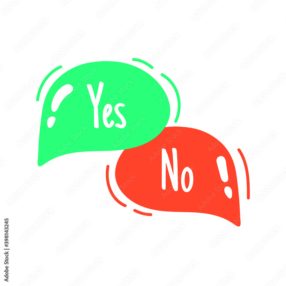 Poster vector of abstract simple speech bubble with yes and no . colourful bessage bubbles with words yes a