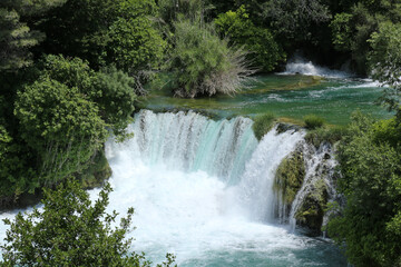 Fototapeta premium Majestic Waterfall at Krka National Park in Croatia