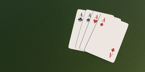 4 aces on green casino table gamble winning success concept 3d render illustration